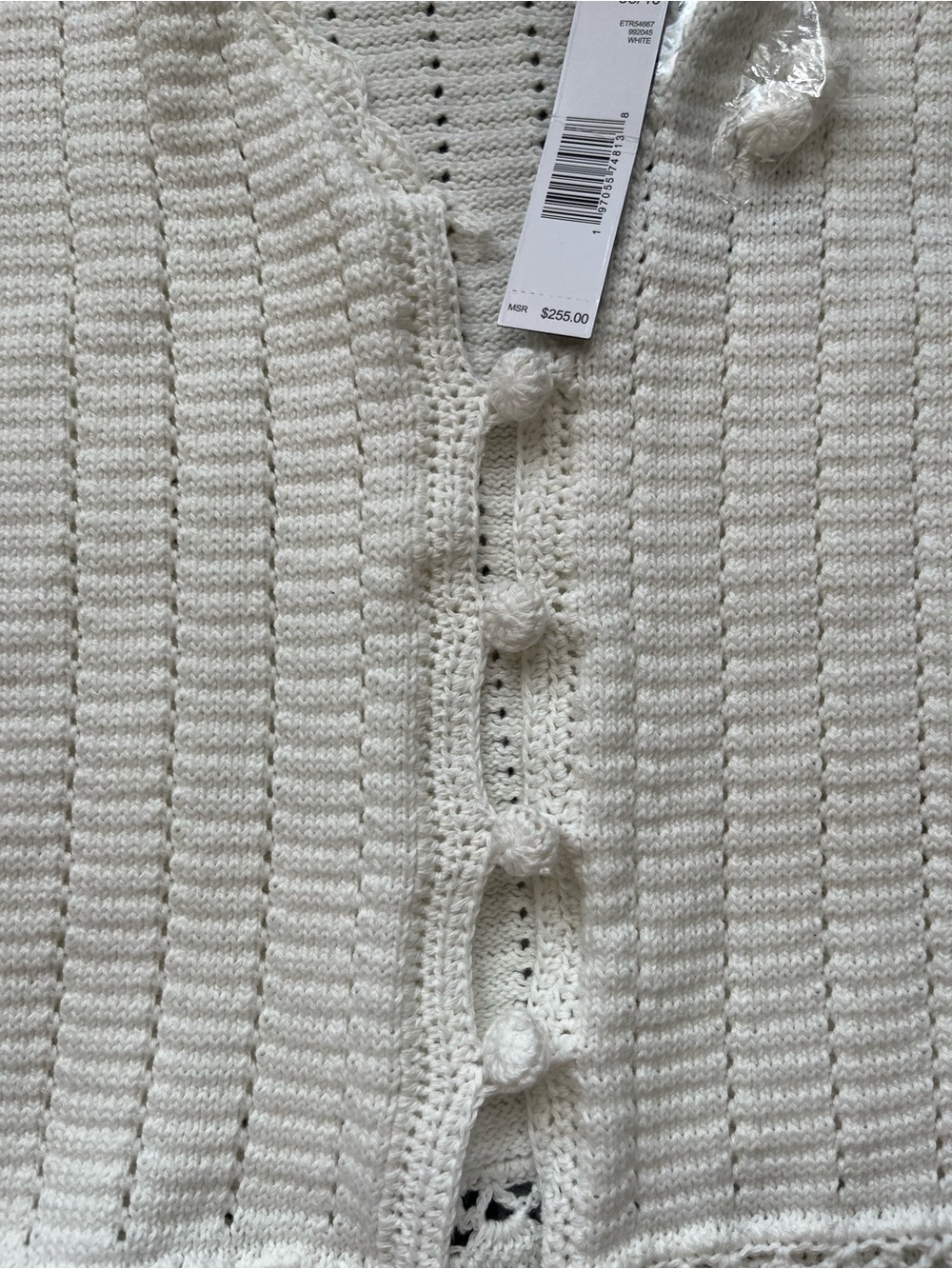 Elie Tahari Cream Crochet Knit Sleeveless Cardigan Vest - Picture 3 of 5